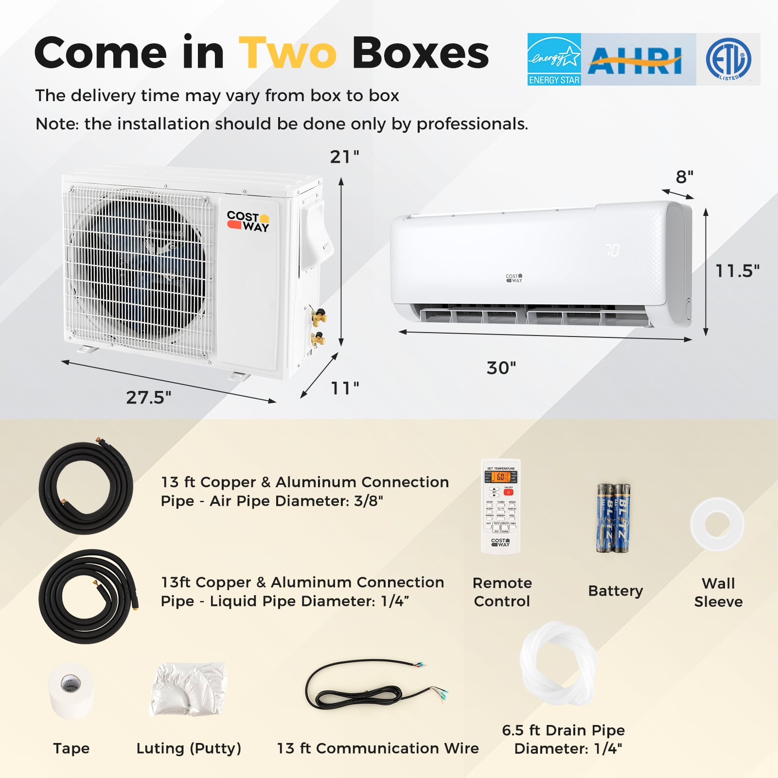 Airtural Series 12000 BTU 21 SEER2 208-230V Ductless Mini Split Air Conditioner with Heater Pump Energy Star Certified