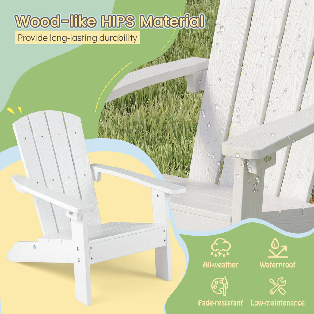 All-Weather HIPS Kid's Adirondack Chair with with High Backrest and Armrests-White