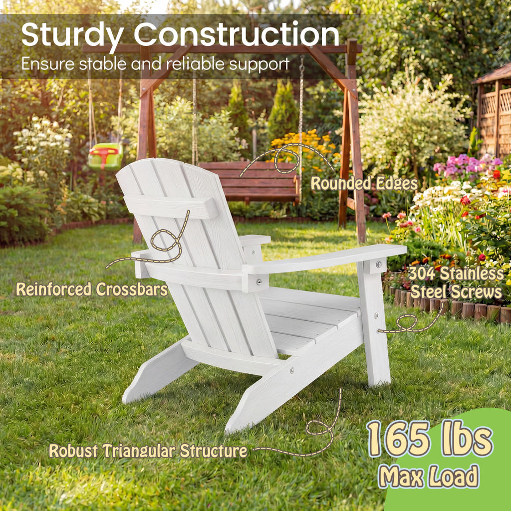 All-Weather HIPS Kid's Adirondack Chair with with High Backrest and Armrests-White