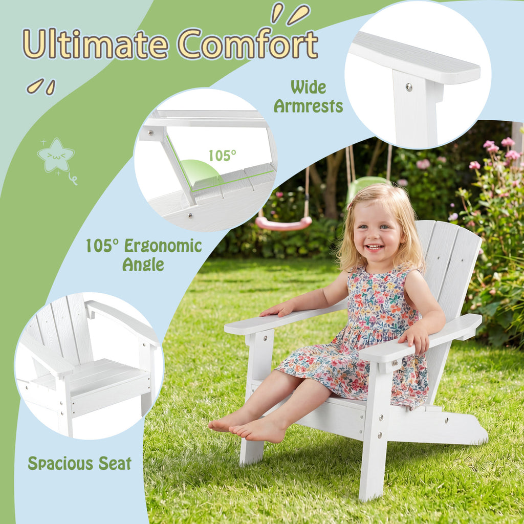 All-Weather HIPS Kid's Adirondack Chair with with High Backrest and Armrests-White