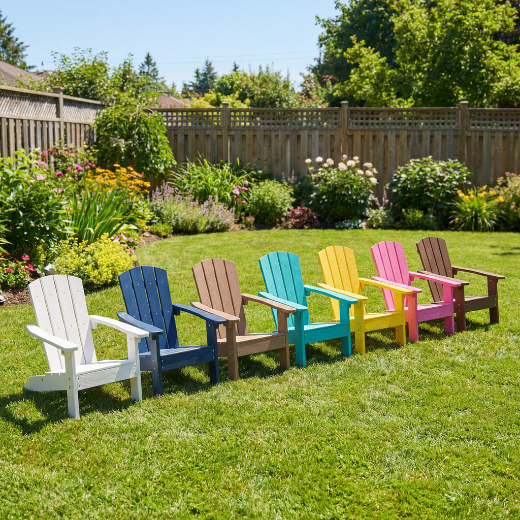 All-Weather HIPS Kid's Adirondack Chair with with High Backrest and Armrests-White