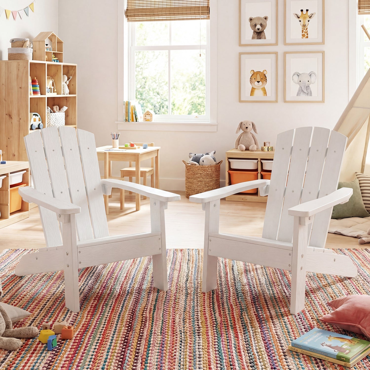 All-Weather HIPS Kid's Adirondack Chair with with High Backrest and Armrests-White