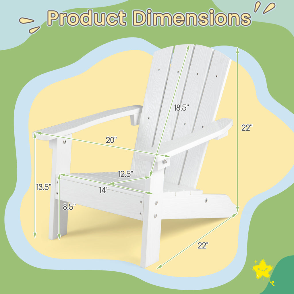 All-Weather HIPS Kid's Adirondack Chair with with High Backrest and Armrests-White