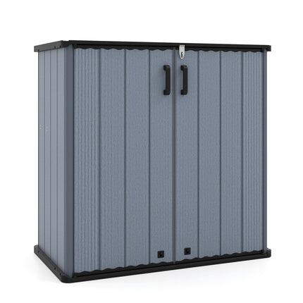 All-Weather Storage Box with Floor and Removable Shelf for Patio and Lawn-Gray