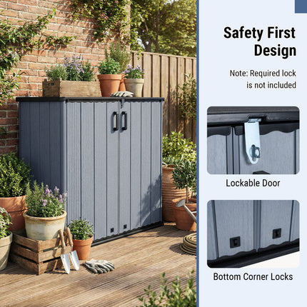 All-Weather Storage Box with Floor and Removable Shelf for Patio and Lawn-Gray
