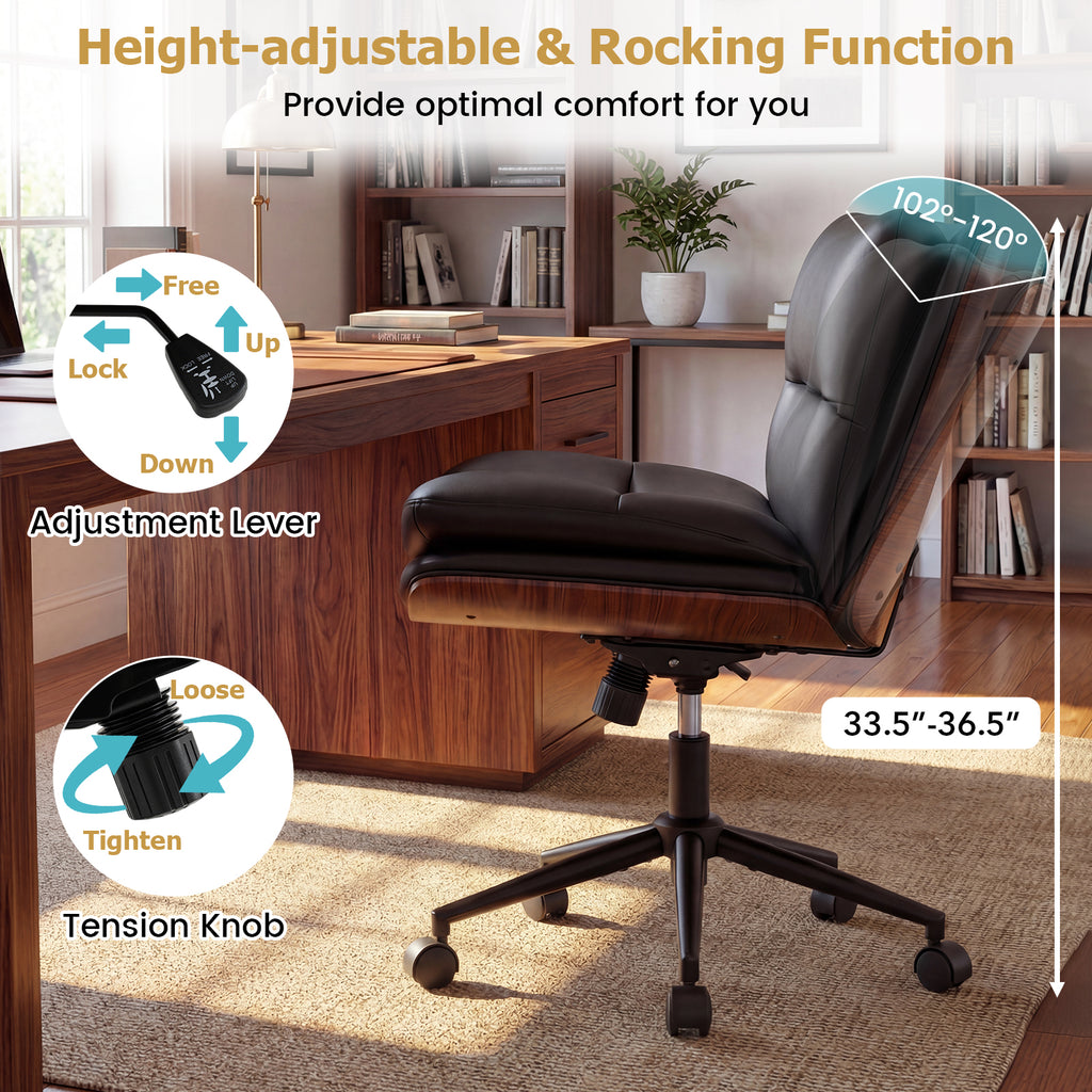 Armless Office Chair with Curved Backrest and Padded Seat-Black