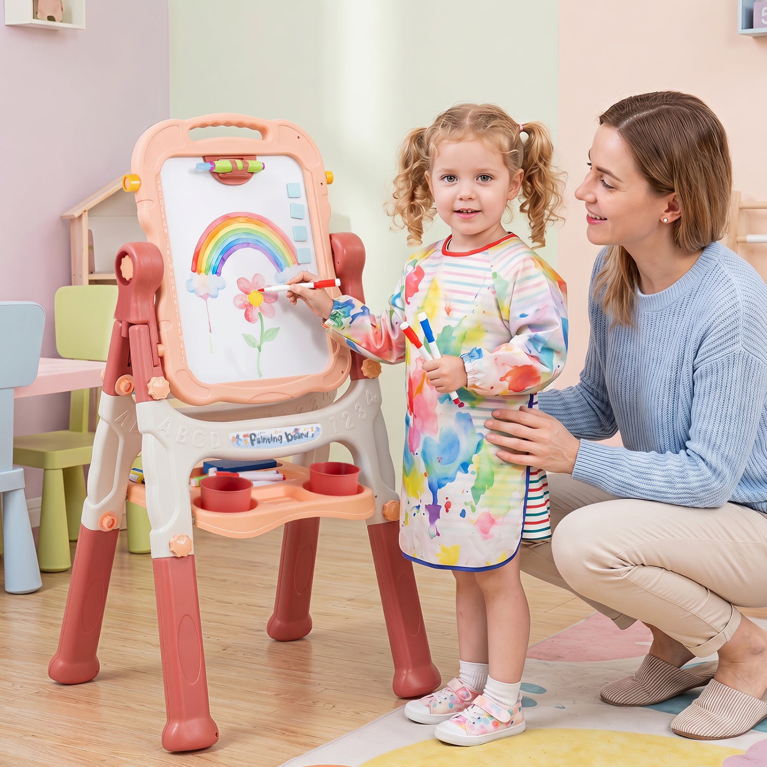 Art Easel for Kids with Adjustable Height-Pink
