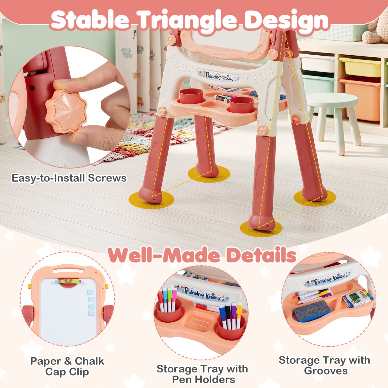 Art Easel for Kids with Adjustable Height-Pink