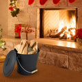 Ash Bucket with Lid and Cut-resistant Gloves-Black