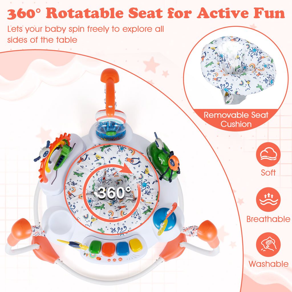 Baby Activity Center Baby Jumper and Bouncer with 6 Interactive Toys Lights and Music-Orange