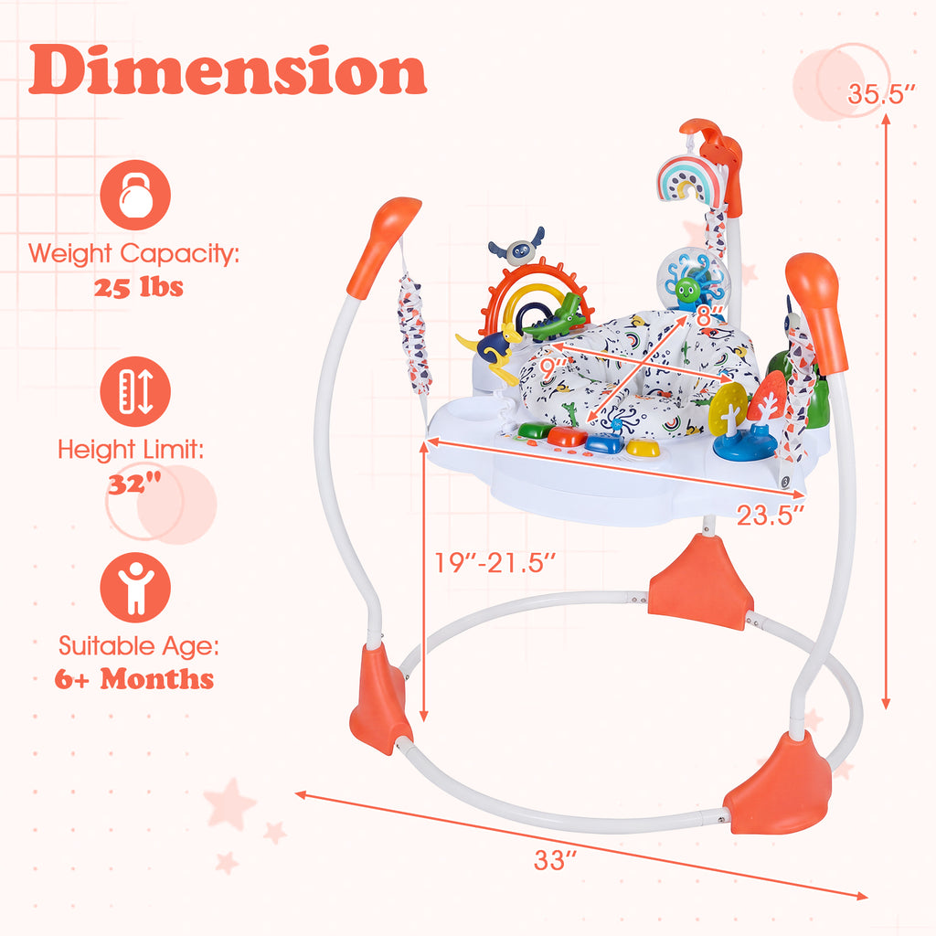 Baby Activity Center Baby Jumper and Bouncer with 6 Interactive Toys Lights and Music-Orange