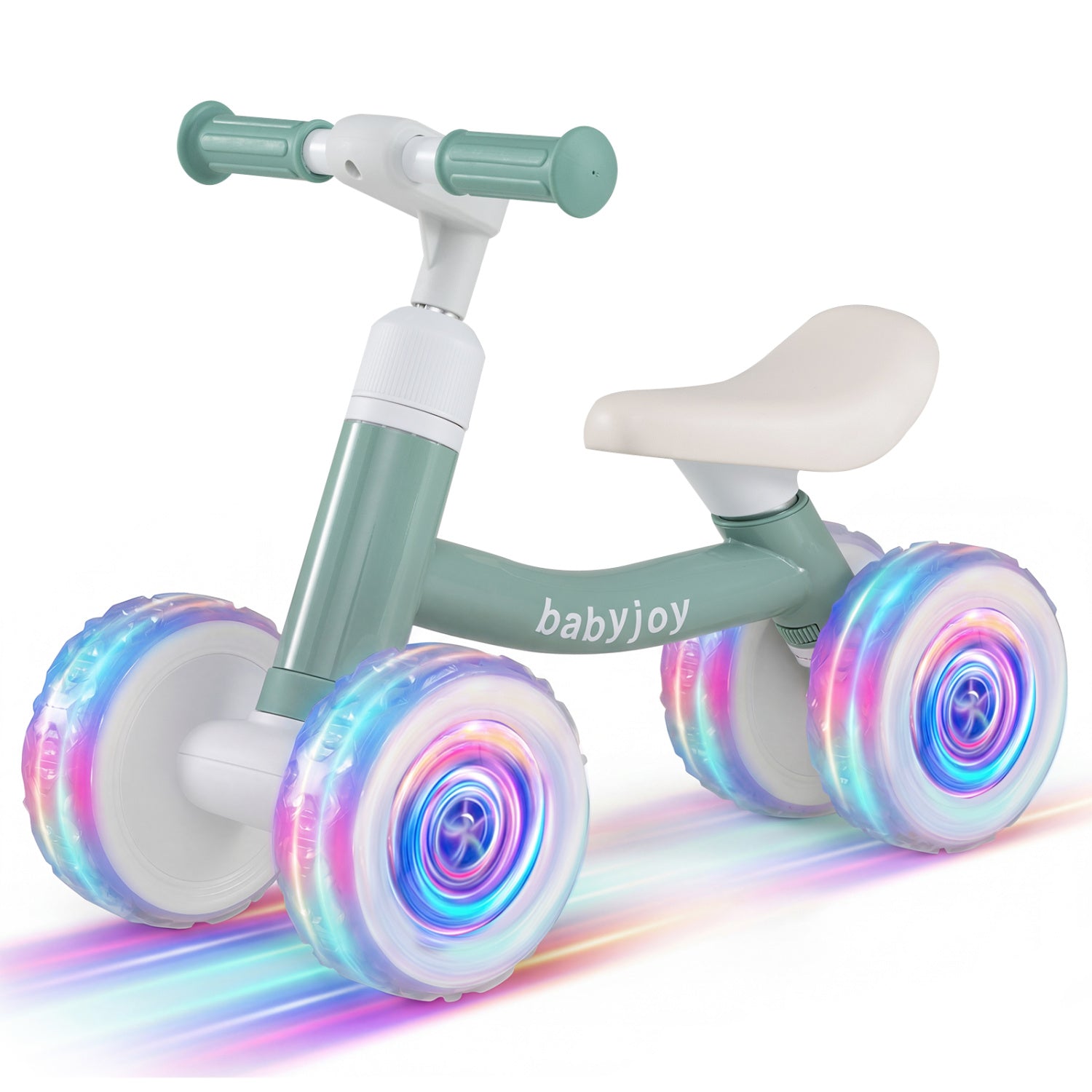 Baby Balance Bike with Adjustable Handlebar and Seat with Lighting Wheels-Green