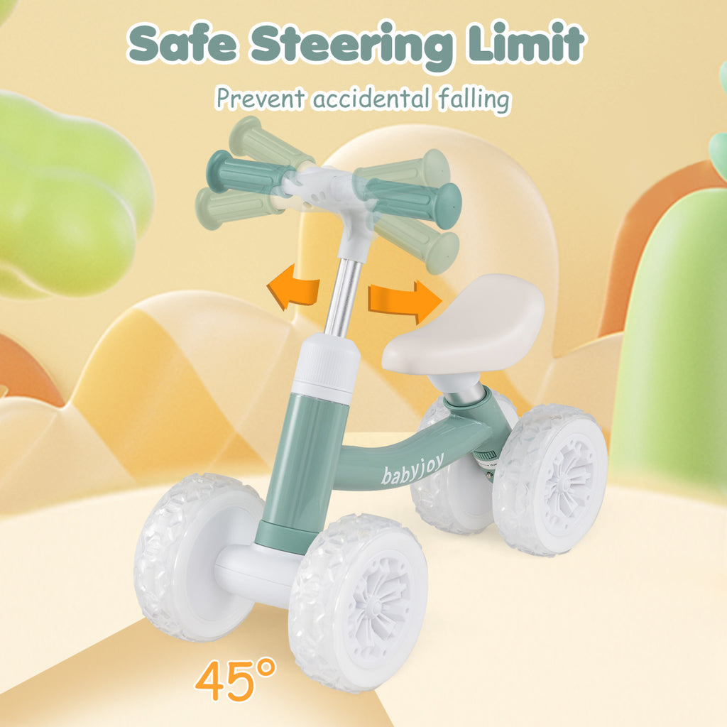 Baby Balance Bike with Adjustable Handlebar and Seat with Lighting Wheels-Green