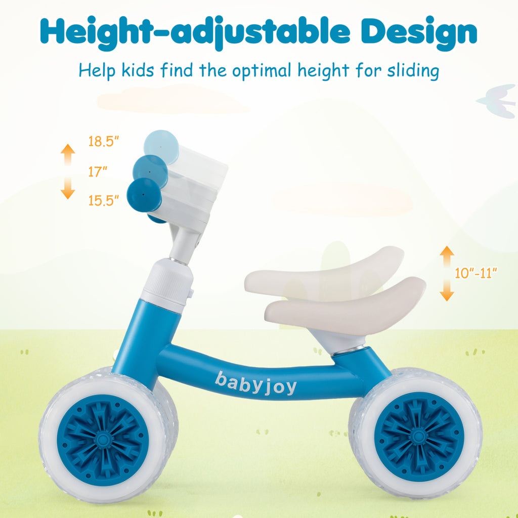 Baby Balance Bike with Adjustable Handlebar and Seat with Lighting Wheels-Blue