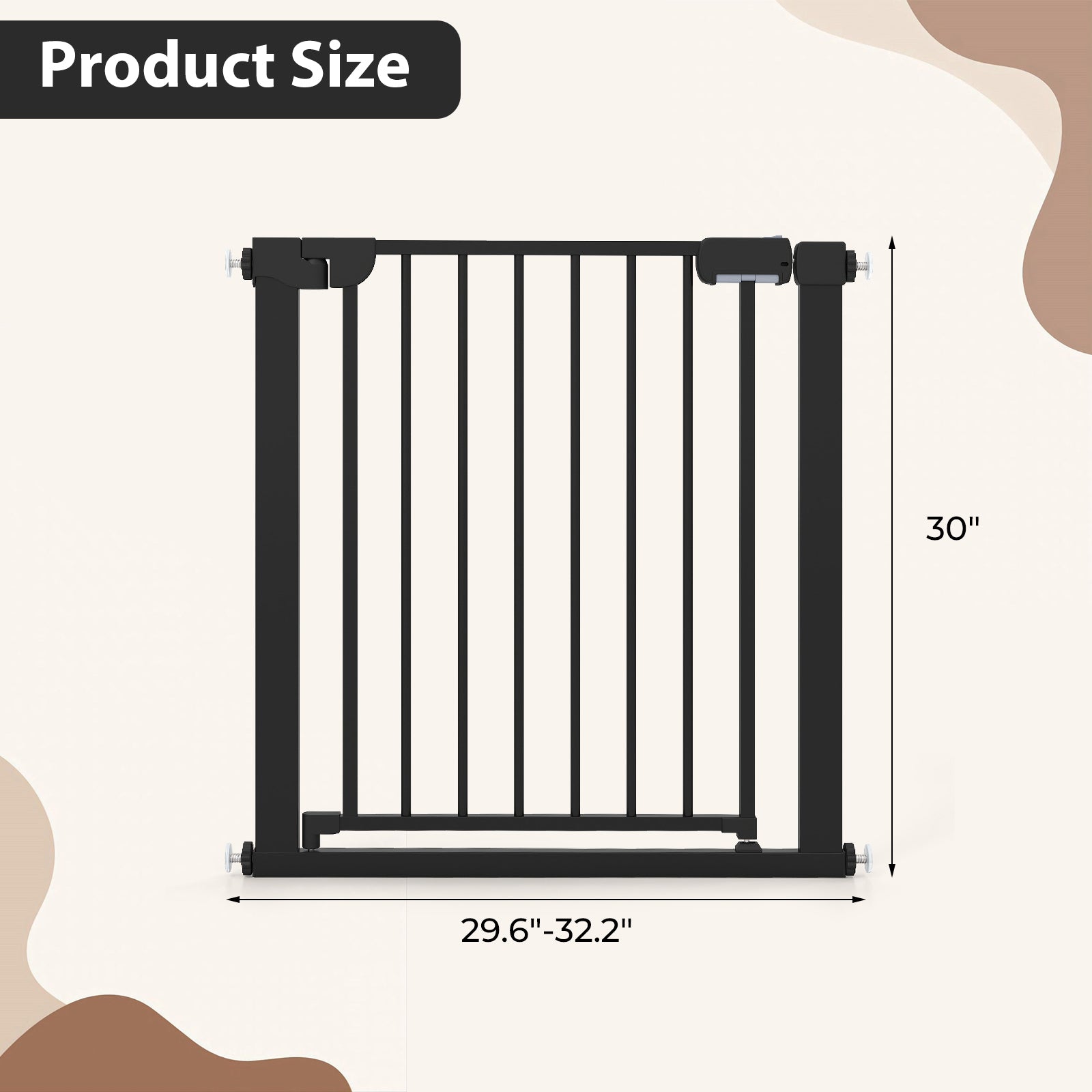 Baby Gate for Stairs Pressure Mounted Auto-Close Door Gate-Black