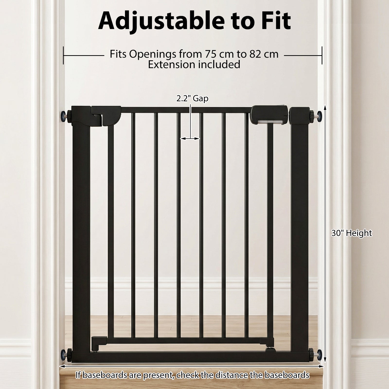 Baby Gate for Stairs Pressure Mounted Auto-Close Door Gate-Black