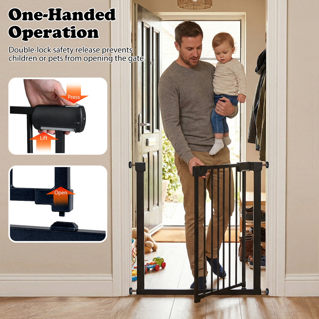 Baby Gate for Stairs Pressure Mounted Auto-Close Door Gate-Black