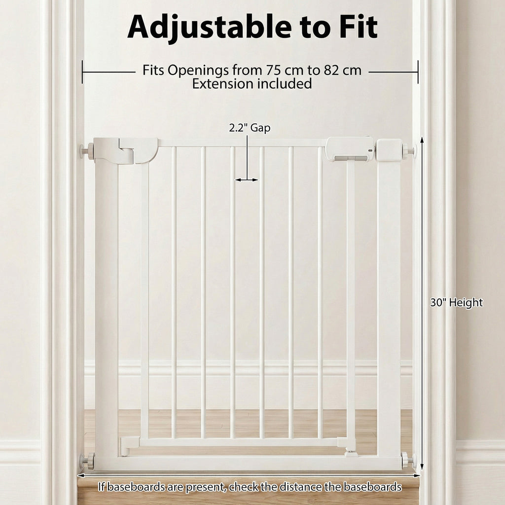 Baby Gate for Stairs Pressure Mounted Auto-Close Door Gate-White