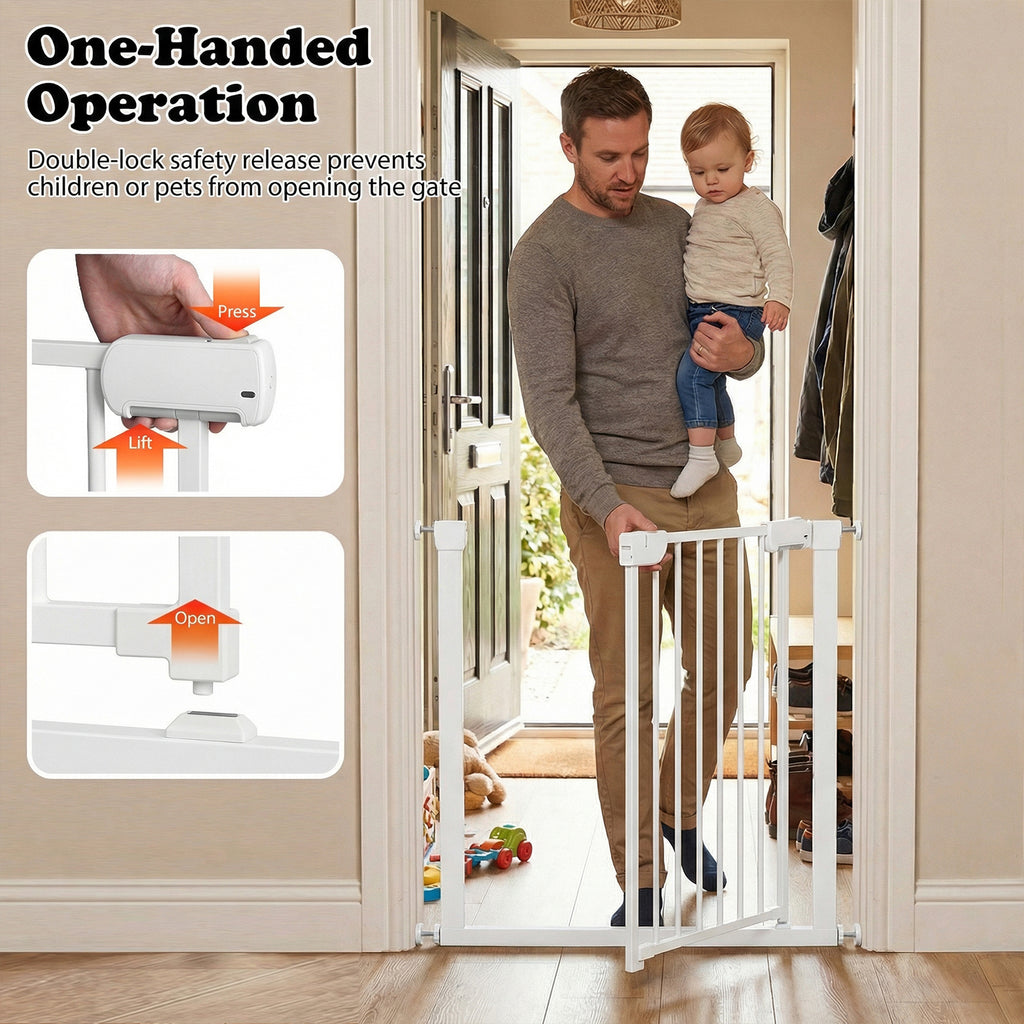 Baby Gate for Stairs Pressure Mounted Auto-Close Door Gate-White