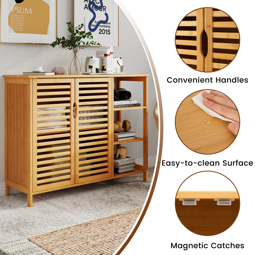 Bamboo Bathroom Cabinet 2-Door Storage Organizer with Shelves-Natural