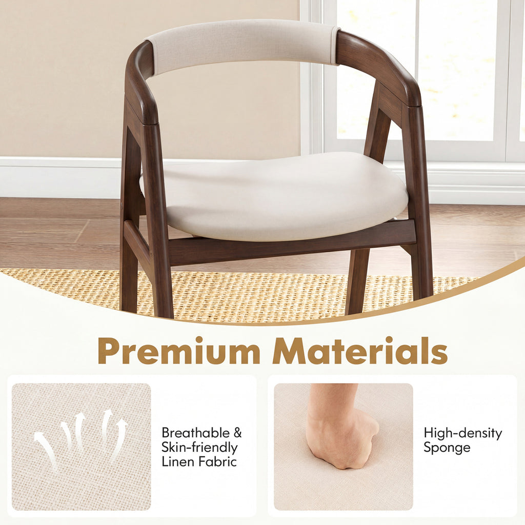 Bamboo Upholstered Dining Chair with Curved Back-Walnut