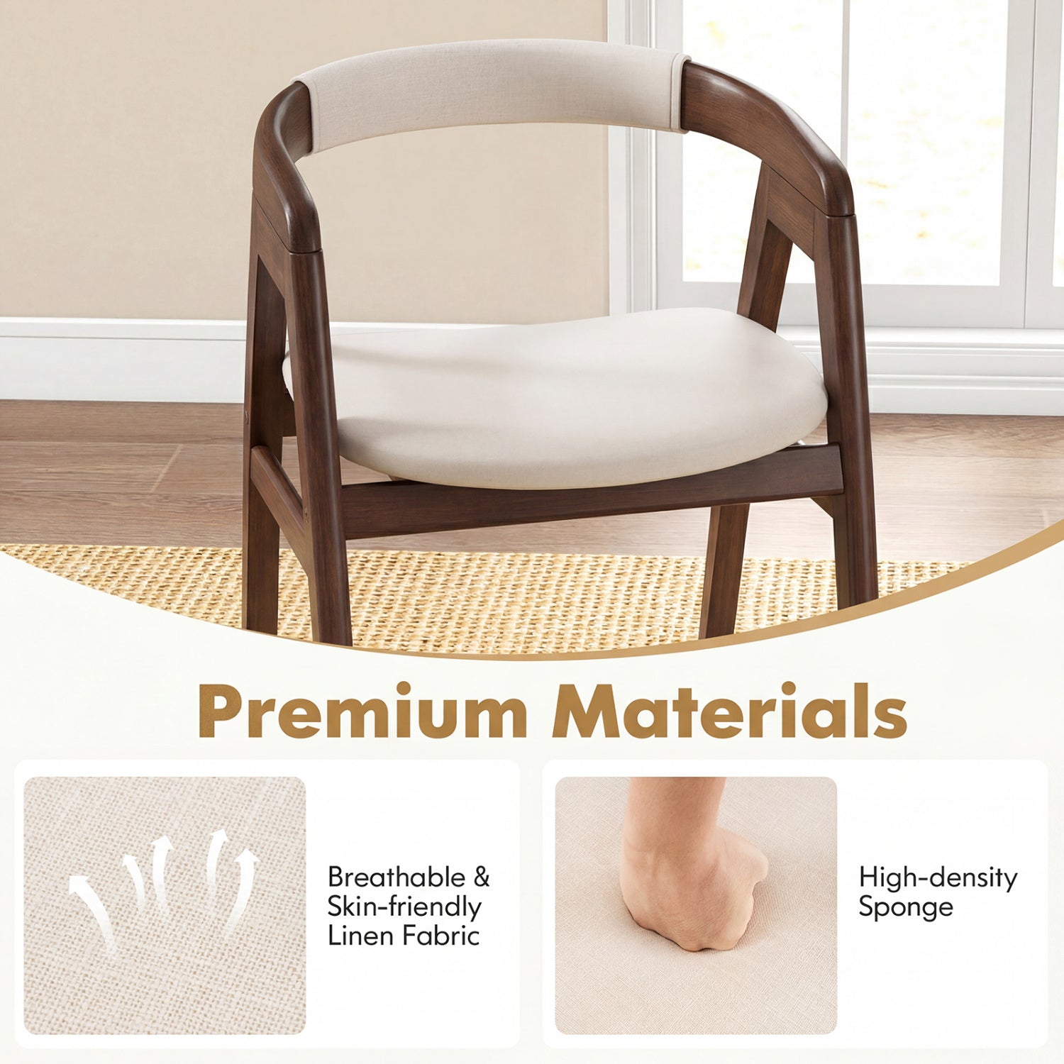 Bamboo Upholstered Dining Chair with Curved Back-Walnut