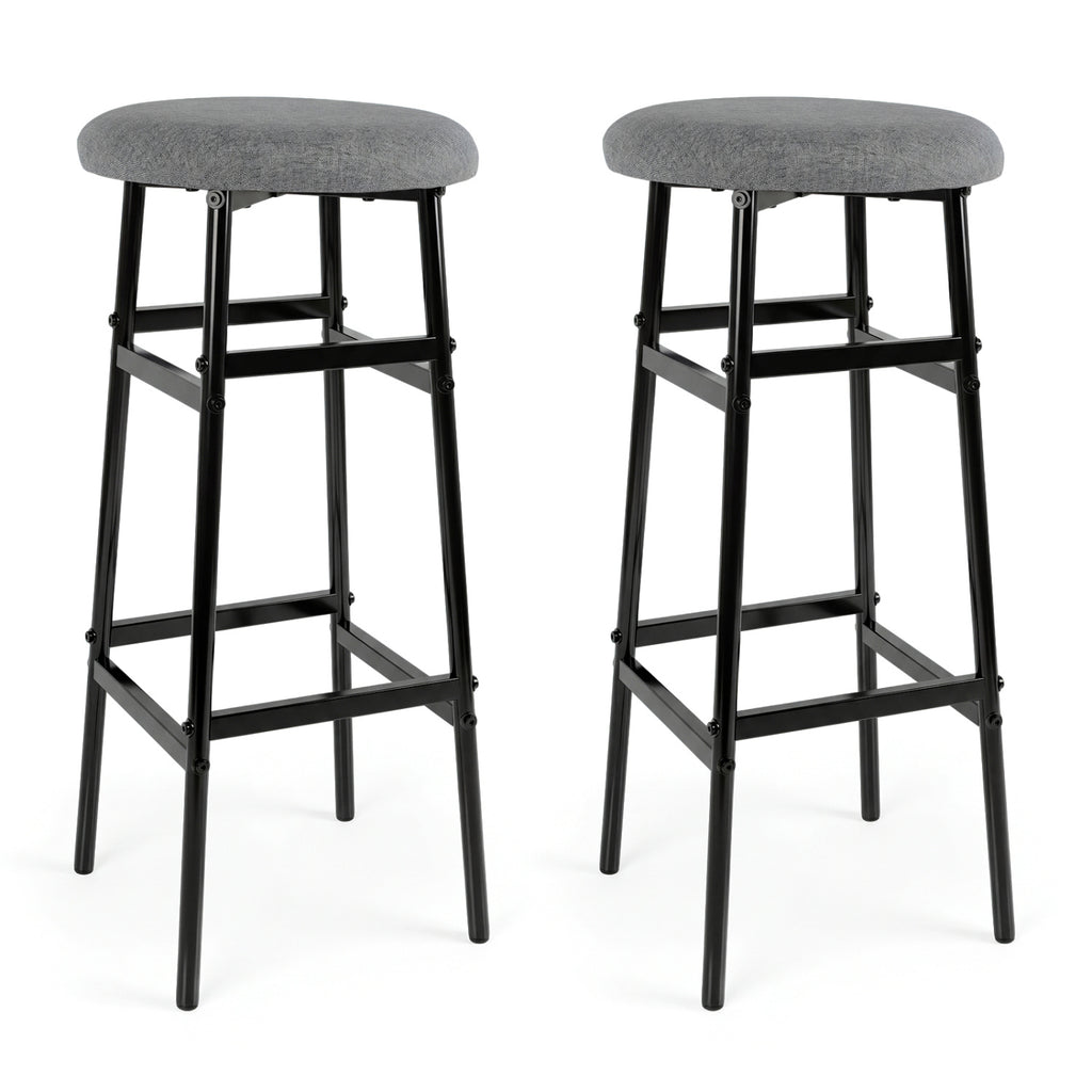 Bar Stools Set of 2 with Sturdy Metal Frame and Footrest-Gray