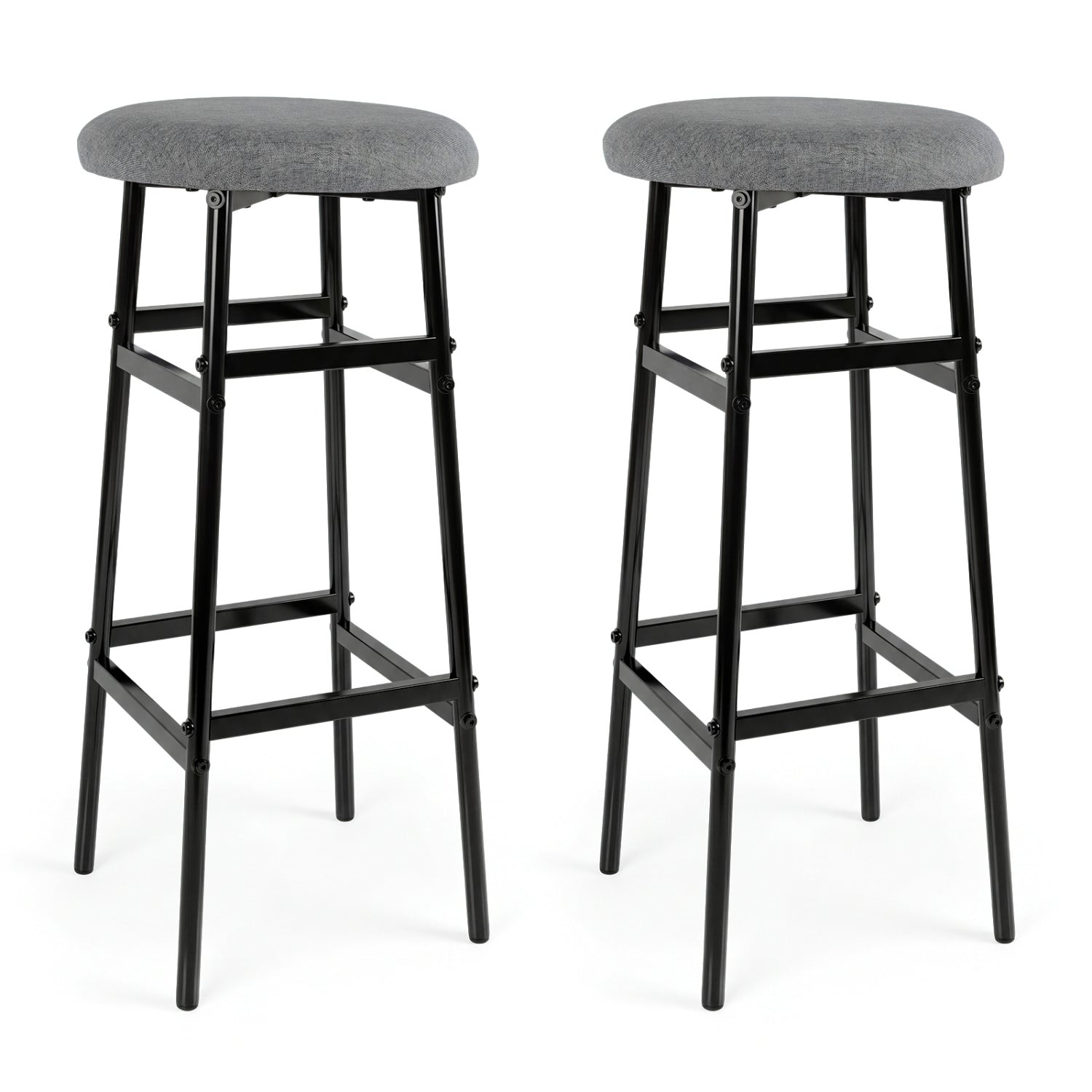 Bar Stools Set of 2 with Sturdy Metal Frame and Footrest-Gray
