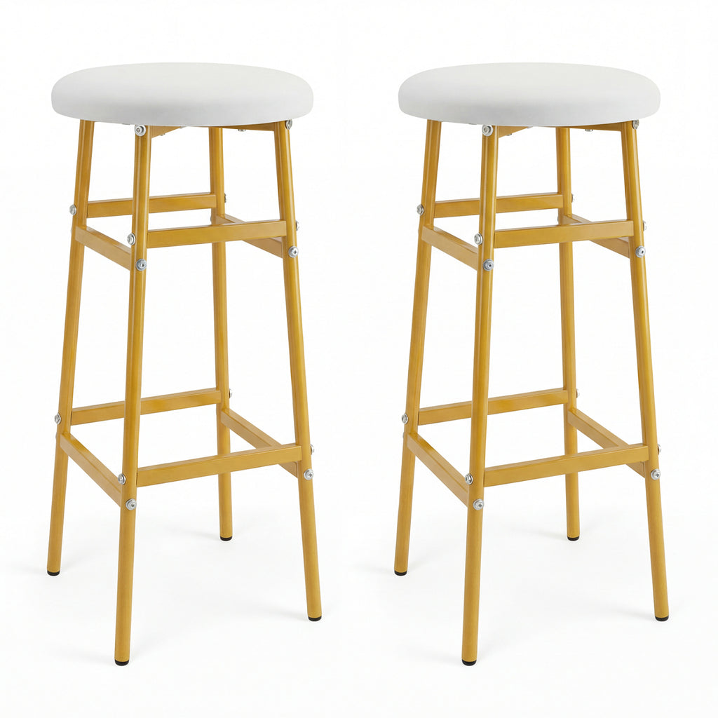 Bar Stools Set of 2 with Sturdy Metal Frame and Footrest-White
