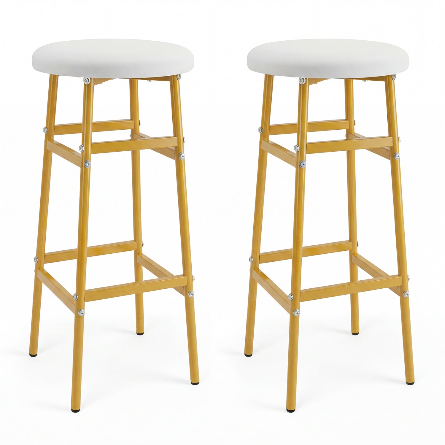 Bar Stools Set of 2 with Sturdy Metal Frame and Footrest-White