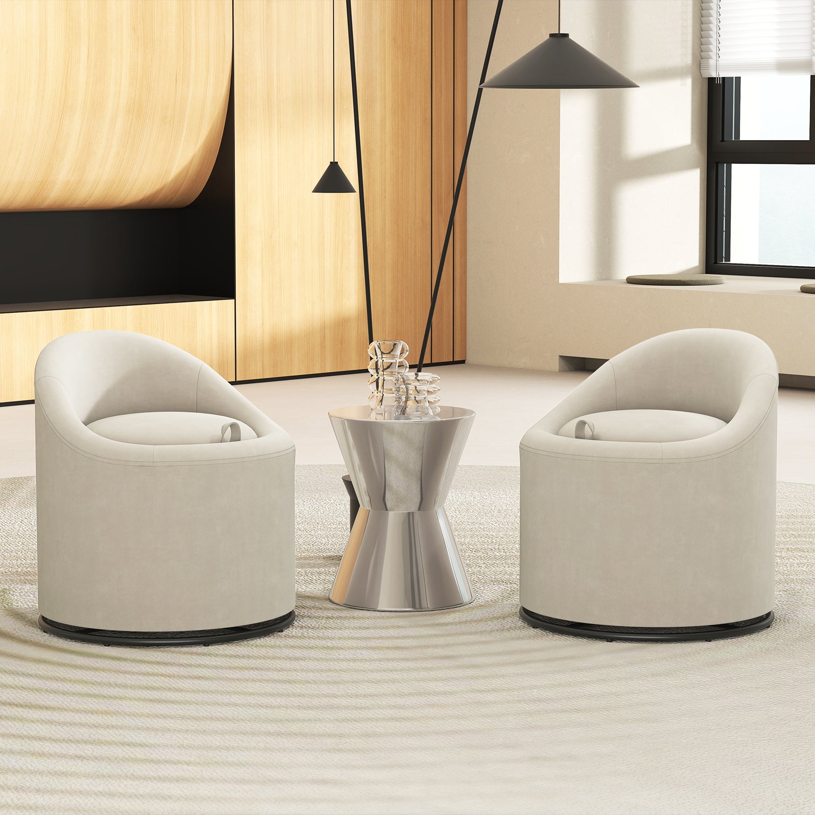 Barrel Chair with Storage 360° Swivel Upholstered Vanity Chair-Beige