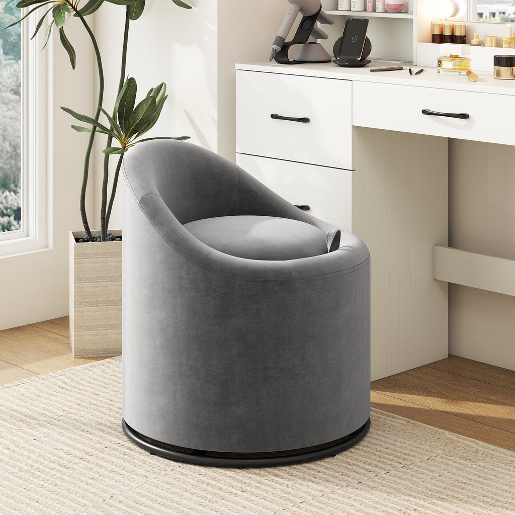 Barrel Chair with Storage 360° Swivel Upholstered Vanity Chair-Gray