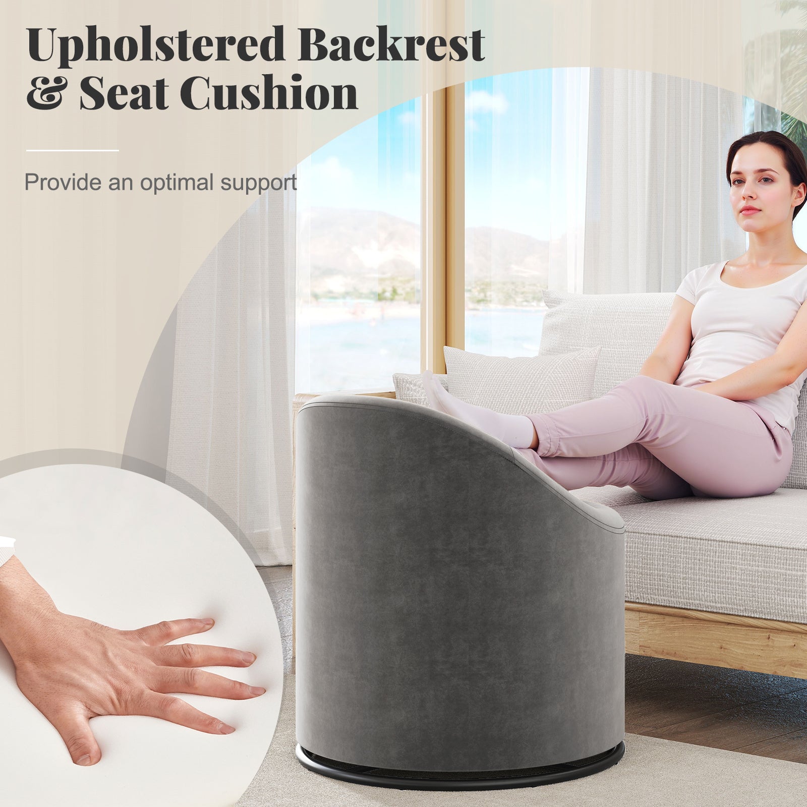 Barrel Chair with Storage 360° Swivel Upholstered Vanity Chair-Gray