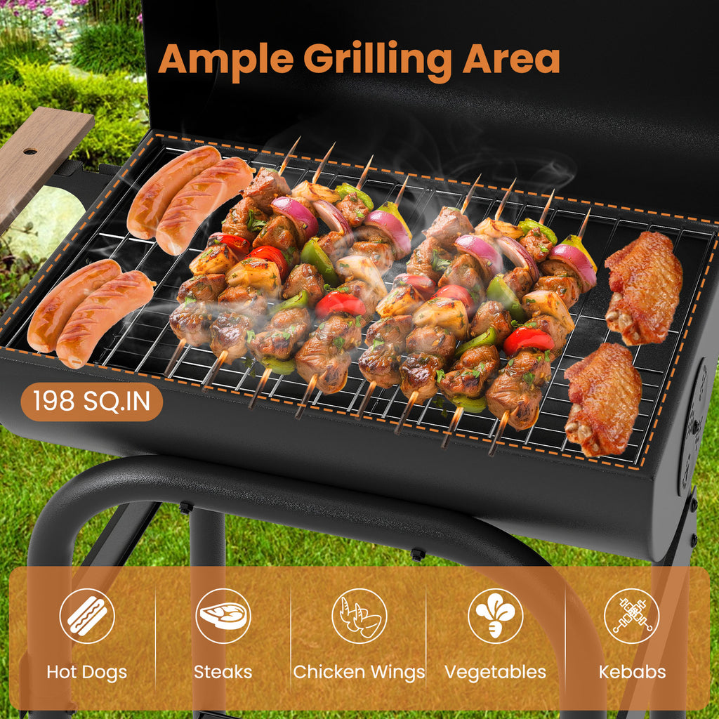 Barbecue au charbon de bois avec table d'appoint pliable et thermostat - Noir