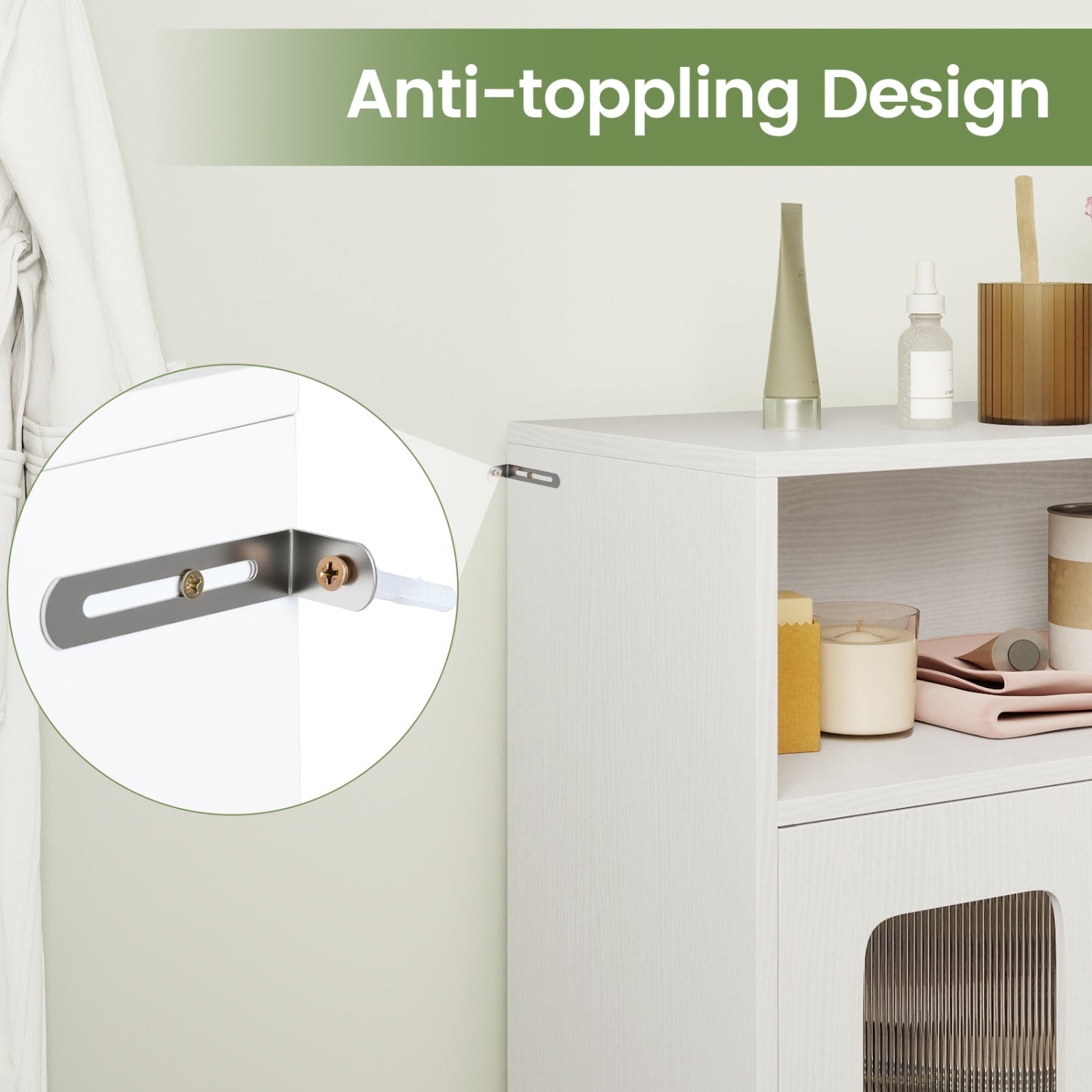 Bathroom Cabinet Freestanding Cabinet with 2 Doors and 3-Level Adjustable Shelf-White