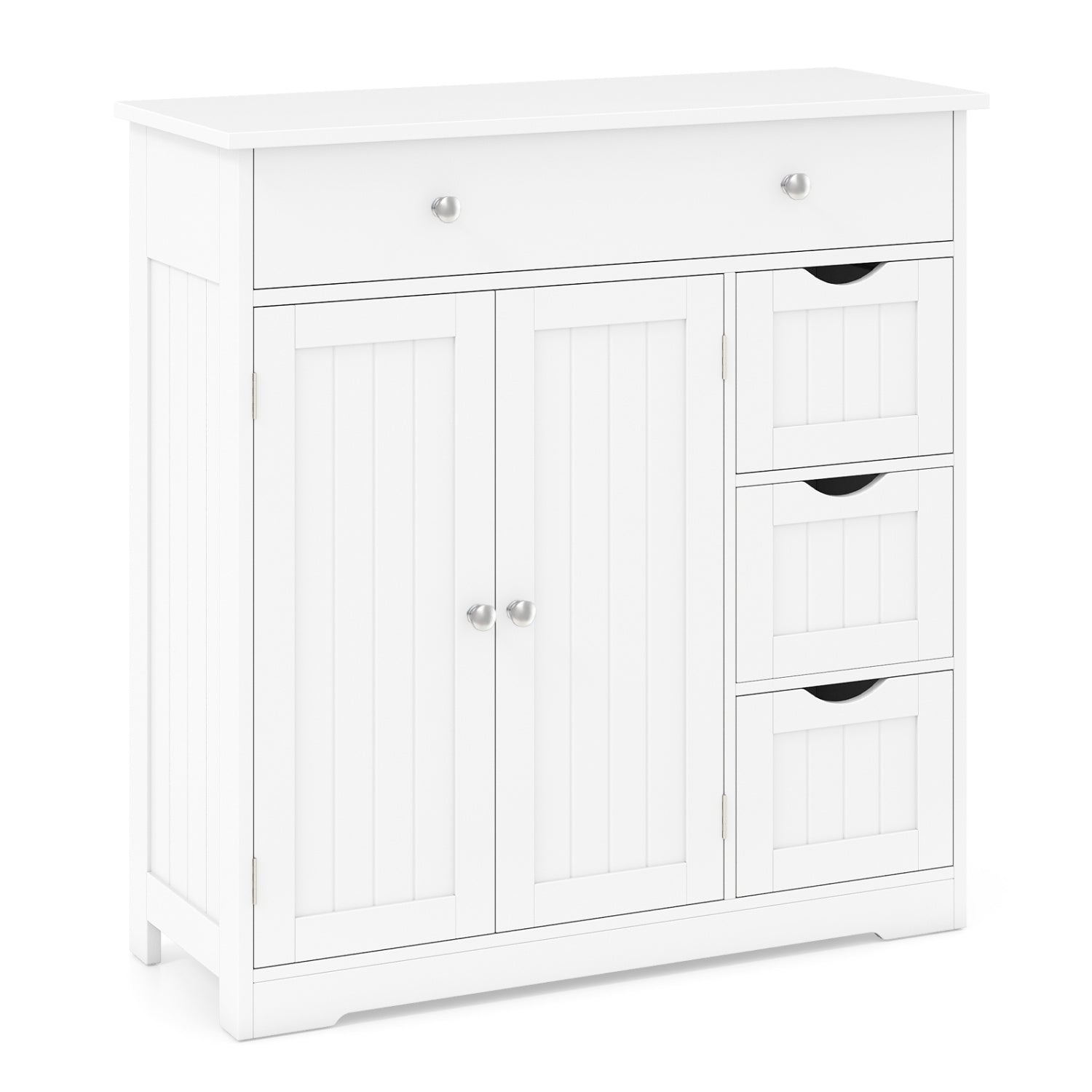 Bathroom Floor Cabinet with 4 Drawers with 2 Doors and Adjustable Shelf-White