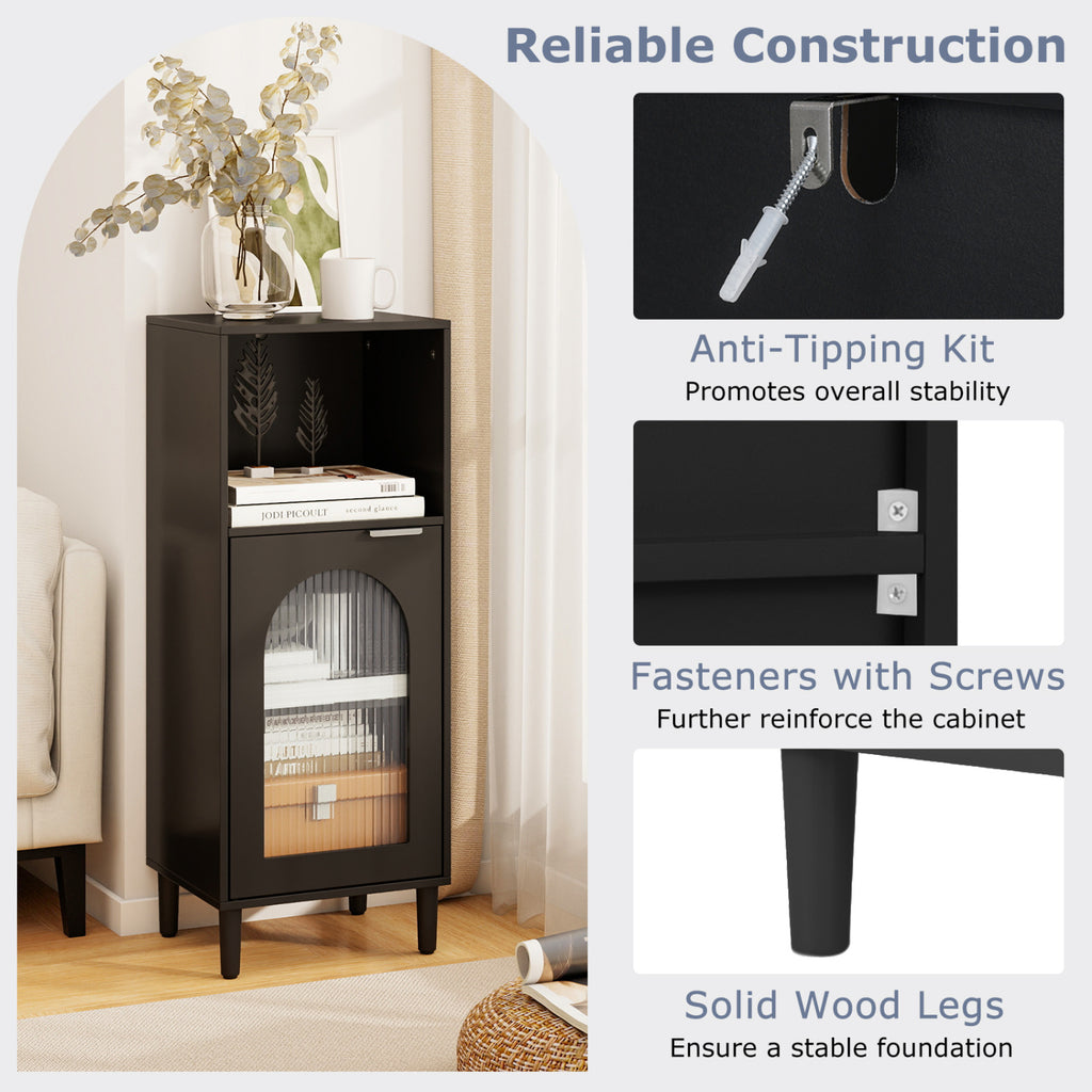 Bathroom Floor Cabinet Wood Side Storage Organizer with Adjustable Shelf-Black