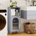 Bathroom Floor Cabinet Wood Side Storage Organizer with Adjustable Shelf-Gray