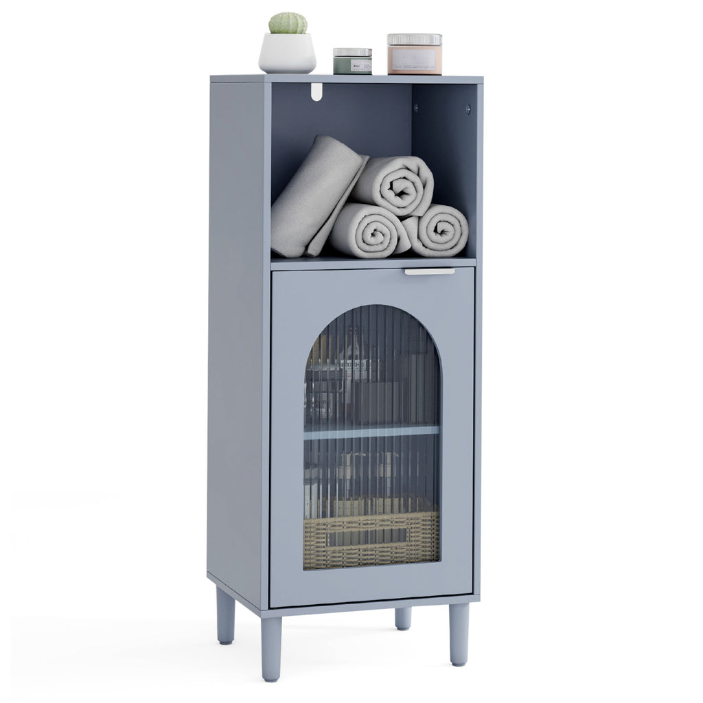 Bathroom Floor Cabinet Wood Side Storage Organizer with Adjustable Shelf-Gray