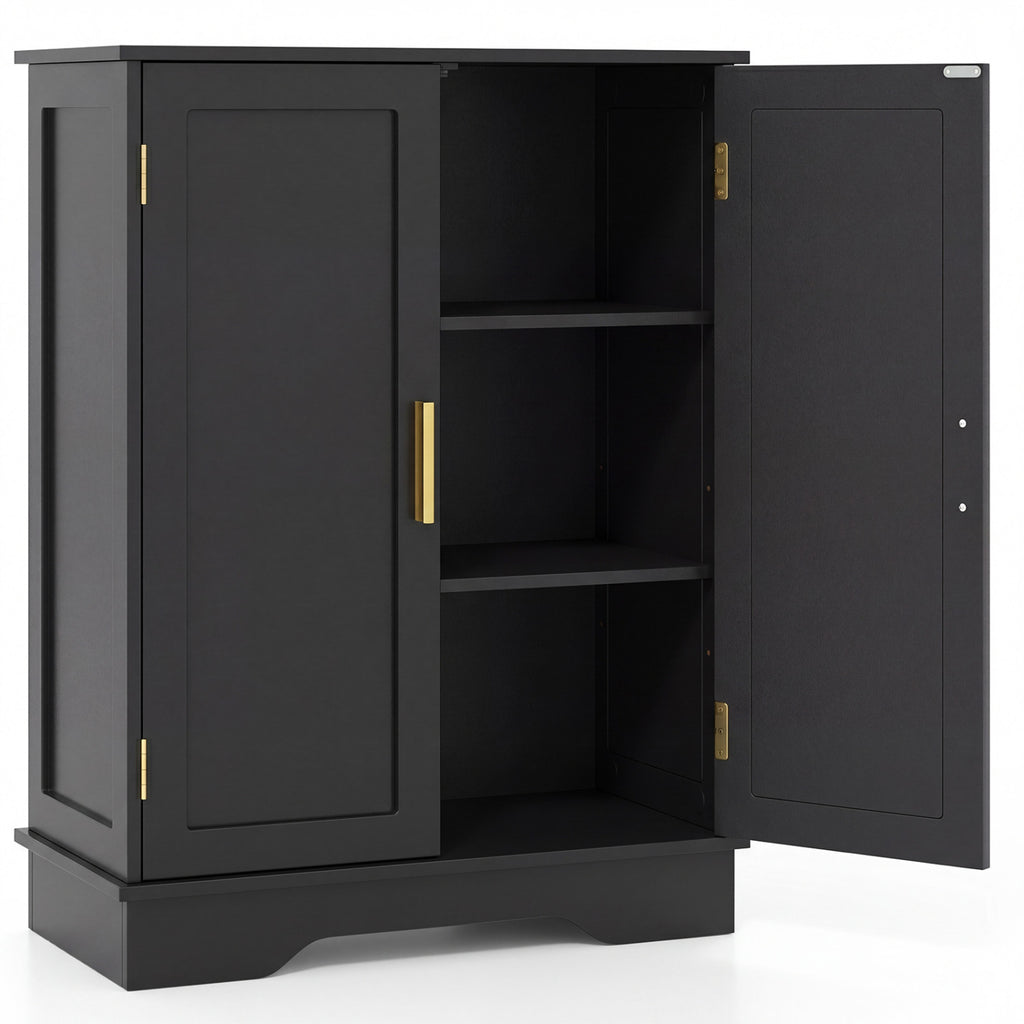 Bathroom Floor Storage Cabinet with 2 Doors and Adjustable Shelves-Black
