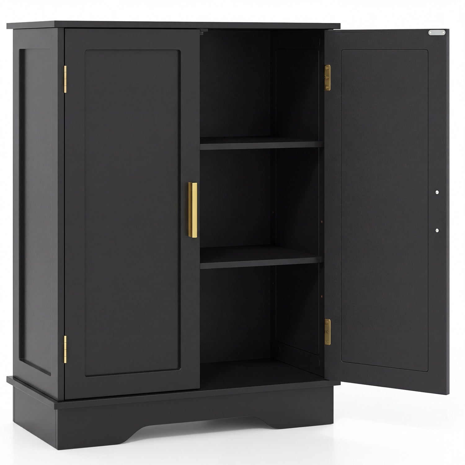Bathroom Floor Storage Cabinet with 2 Doors and Adjustable Shelves-Black