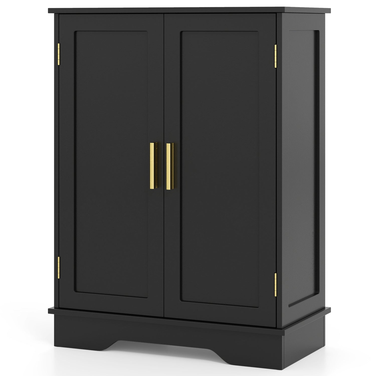Bathroom Floor Storage Cabinet with 2 Doors and Adjustable Shelves-Black