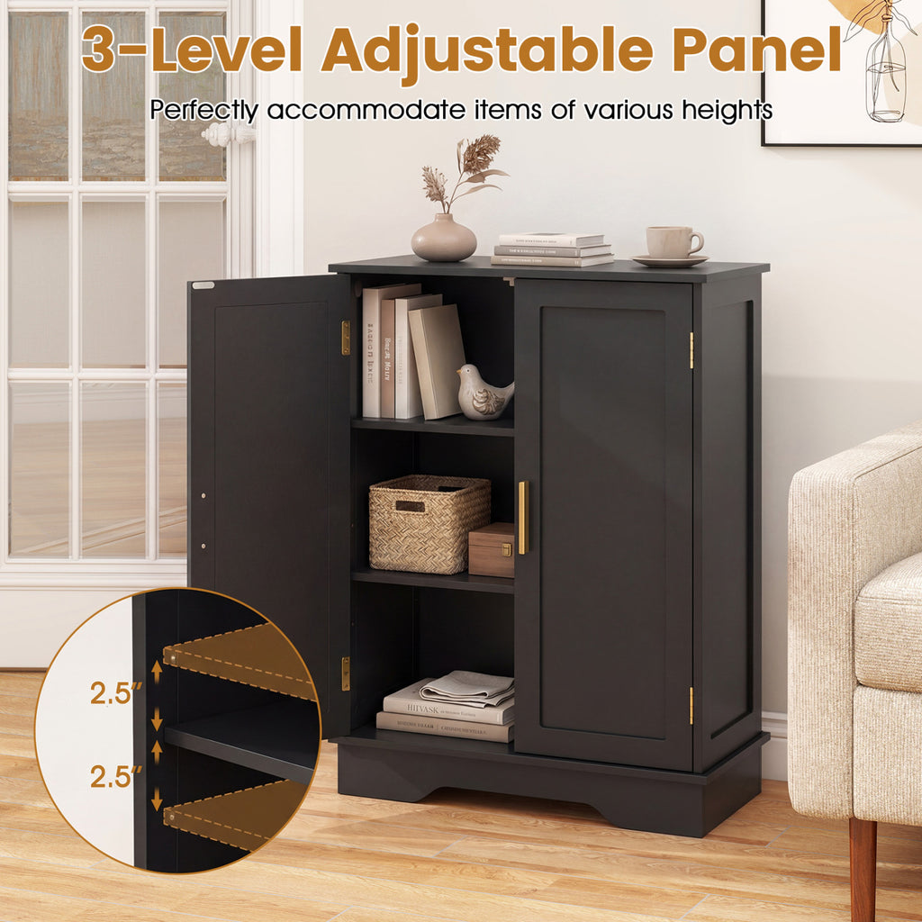 Bathroom Floor Storage Cabinet with 2 Doors and Adjustable Shelves-Black
