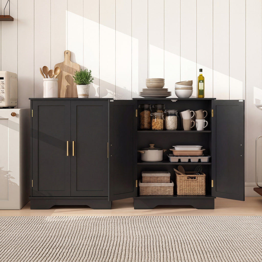 Bathroom Floor Storage Cabinet with 2 Doors and Adjustable Shelves-Black