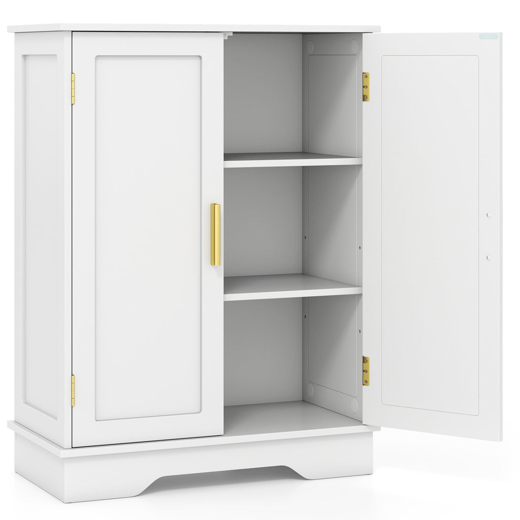 Bathroom Floor Storage Cabinet with 2 Doors and Adjustable Shelves-White