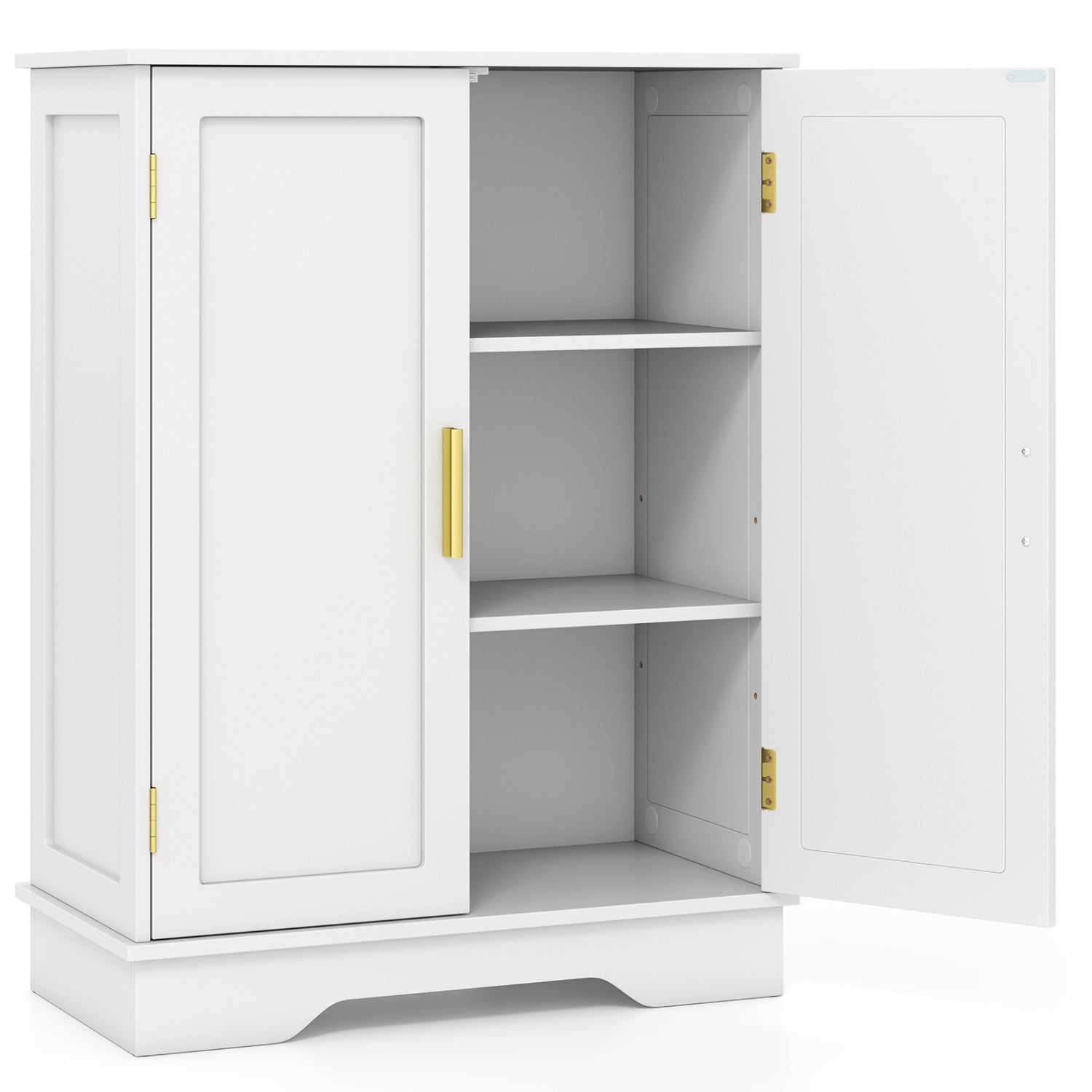 Bathroom Floor Storage Cabinet with 2 Doors and Adjustable Shelves-White
