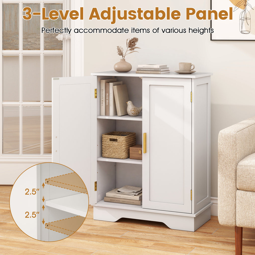Bathroom Floor Storage Cabinet with 2 Doors and Adjustable Shelves-White