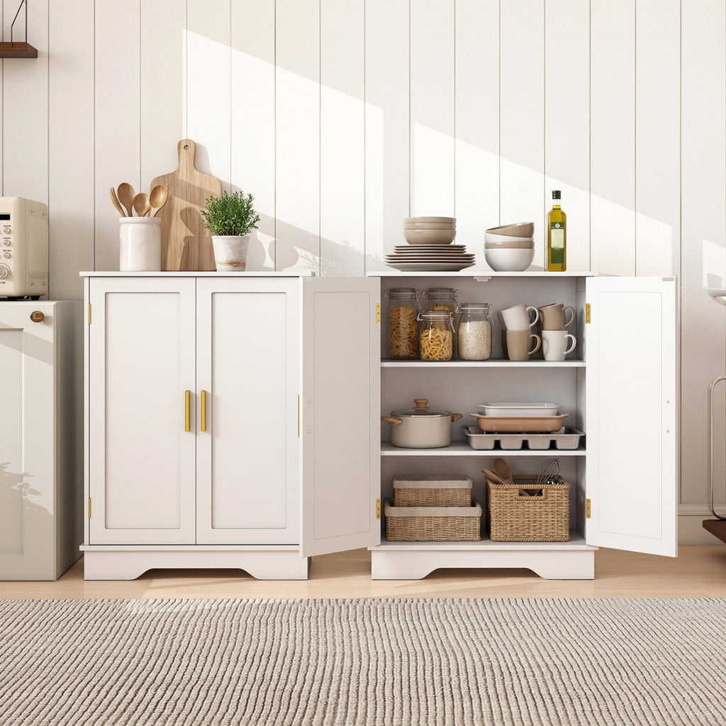 Bathroom Floor Storage Cabinet with 2 Doors and Adjustable Shelves-White
