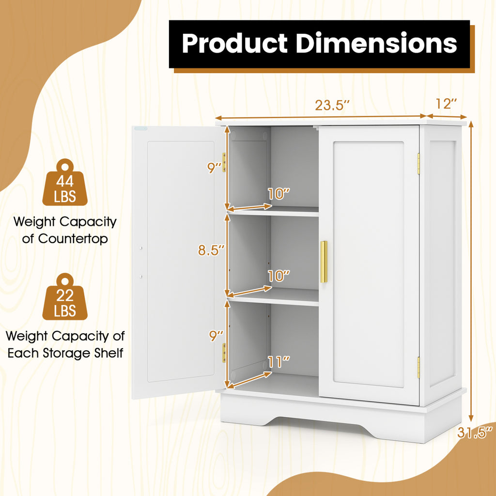 Bathroom Floor Storage Cabinet with 2 Doors and Adjustable Shelves-White
