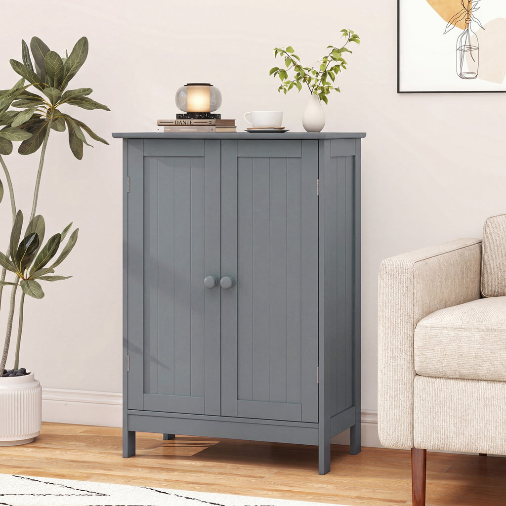 Bathroom Floor Storage Double Door Cupboard Cabinet-Gray
